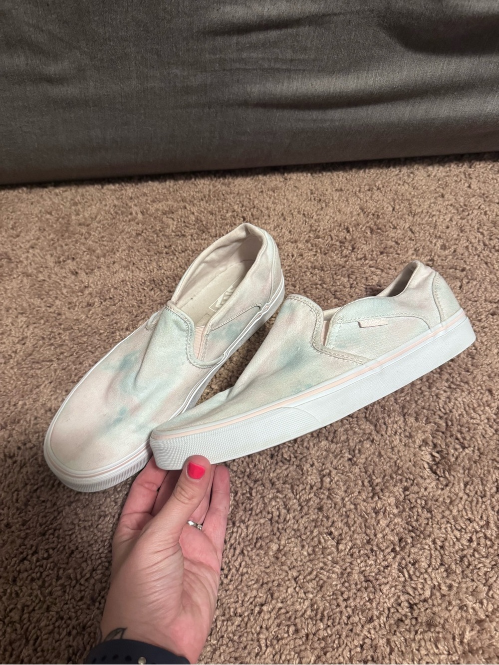 Vans Slip-On Flats in Pastel Tie-Dye (White, Light Blue, Light Pink)